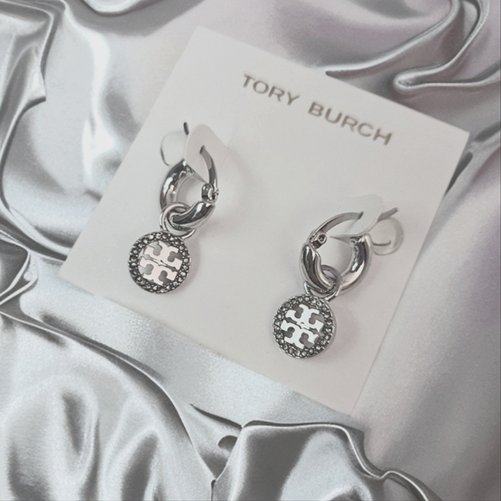 Tory Burch Silver Miller Pavé Huggie Hoops